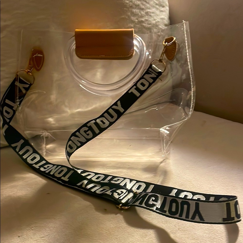 Transparent Stadium Bag with Tan Accents
